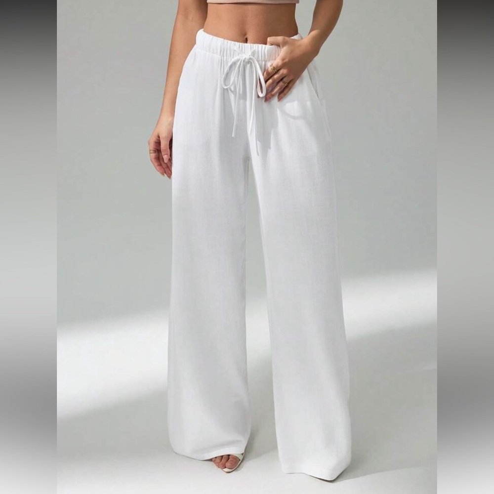 Elegant White Women's Wide-Leg Pants